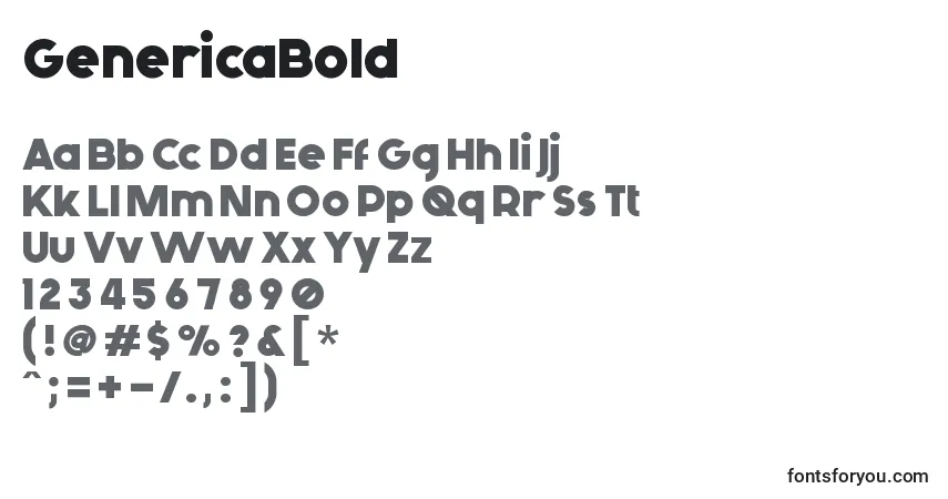 Czcionka GenericaBold – alfabet, cyfry, specjalne znaki