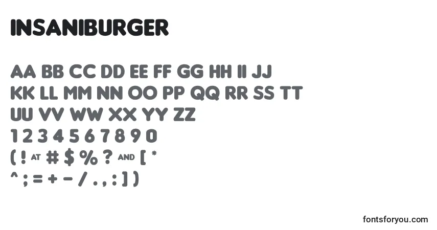 Шрифт Insaniburger – алфавит, цифры, специальные символы