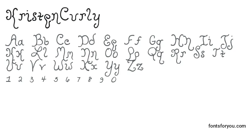 A fonte KristenCurly – alfabeto, números, caracteres especiais