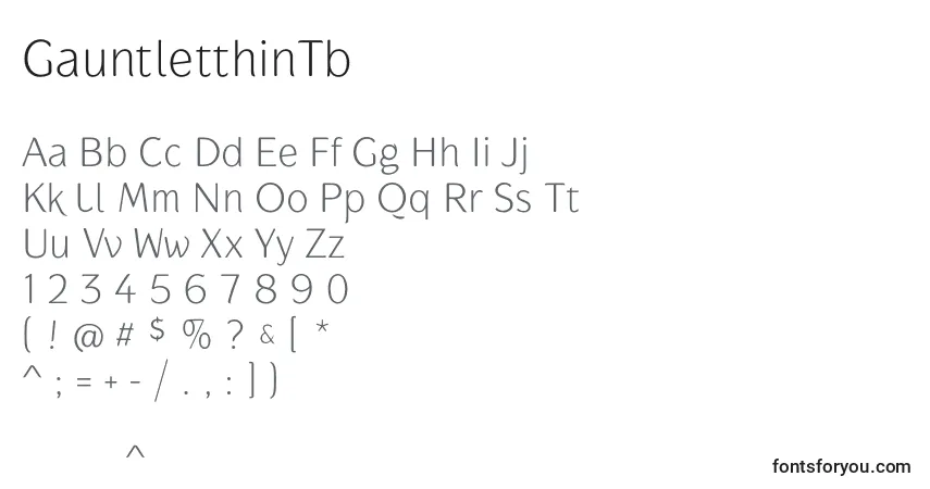 GauntletthinTb-fontti – aakkoset, numerot, erikoismerkit