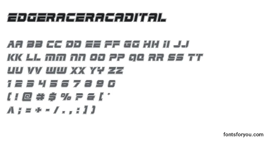 Czcionka Edgeraceracadital – alfabet, cyfry, specjalne znaki