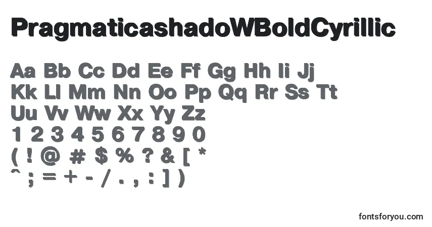 Schriftart PragmaticashadoWBoldCyrillic – Alphabet, Zahlen, spezielle Symbole