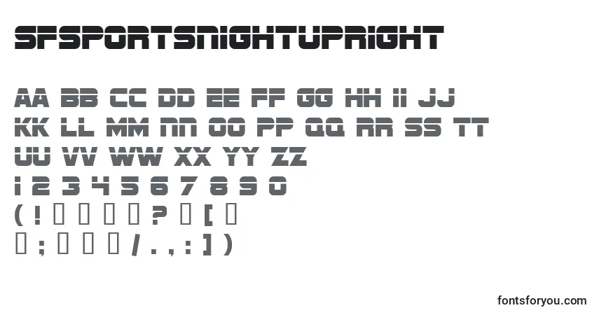 Schriftart SfSportsNightUpright – Alphabet, Zahlen, spezielle Symbole