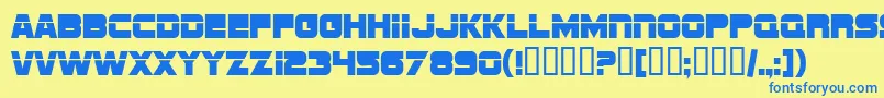 フォントSfSportsNightUpright – 青い文字が黄色の背景にあります。