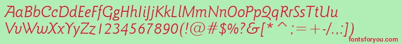 GoudySansLightItalicBt Font – Red Fonts on Green Background