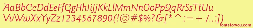 GoudySansLightItalicBt Font – Red Fonts on Yellow Background