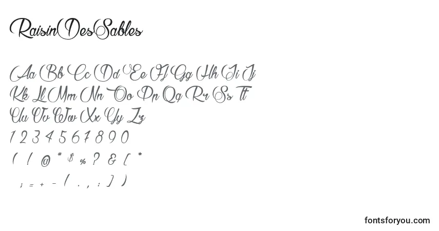 Czcionka RaisinDesSables – alfabet, cyfry, specjalne znaki