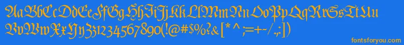 PopplFrakturCat Font – Orange Fonts on Blue Background