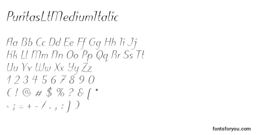 PuritasLtMediumItalicフォント–アルファベット、数字、特殊文字