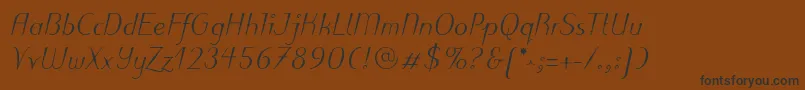 PuritasLtMediumItalic-fontti – mustat fontit ruskealla taustalla