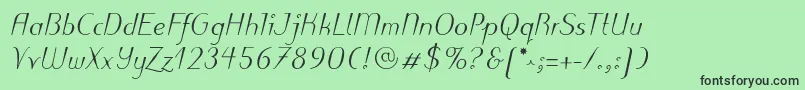 PuritasLtMediumItalic-fontti – mustat fontit vihreällä taustalla