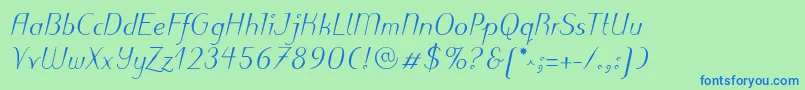 PuritasLtMediumItalic-fontti – siniset fontit vihreällä taustalla