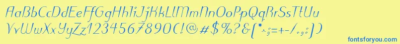 PuritasLtMediumItalic-fontti – siniset fontit keltaisella taustalla