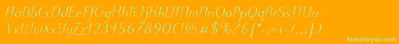PuritasLtMediumItalic-fontti – vihreät fontit oranssilla taustalla