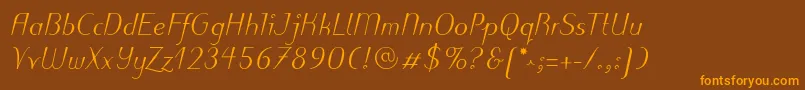 PuritasLtMediumItalic Font – Orange Fonts on Brown Background