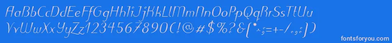 PuritasLtMediumItalic-fontti – vaaleanpunaiset fontit sinisellä taustalla