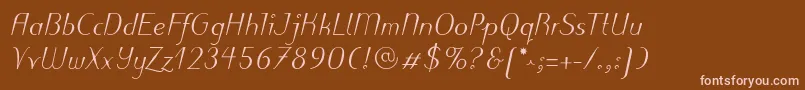 PuritasLtMediumItalic-fontti – vaaleanpunaiset fontit ruskealla taustalla