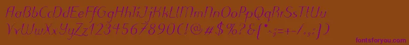 PuritasLtMediumItalic Font – Purple Fonts on Brown Background