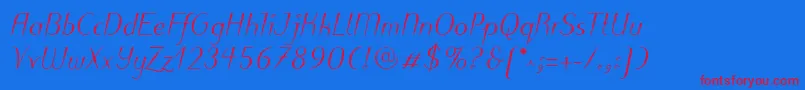 PuritasLtMediumItalic-fontti – punaiset fontit sinisellä taustalla