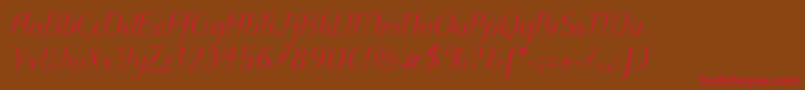 PuritasLtMediumItalic-fontti – punaiset fontit ruskealla taustalla