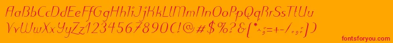 PuritasLtMediumItalic Font – Red Fonts on Orange Background