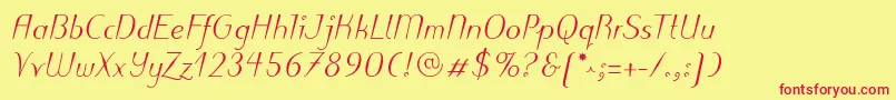 PuritasLtMediumItalic Font – Red Fonts on Yellow Background