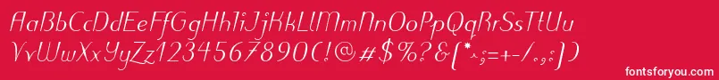 PuritasLtMediumItalic-fontti – valkoiset fontit punaisella taustalla