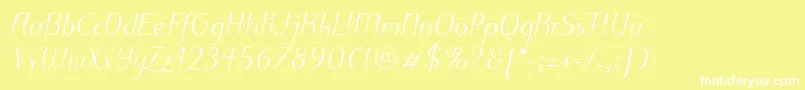 PuritasLtMediumItalic-fontti – valkoiset fontit keltaisella taustalla