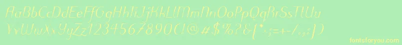 PuritasLtMediumItalic-fontti – keltaiset fontit vihreällä taustalla