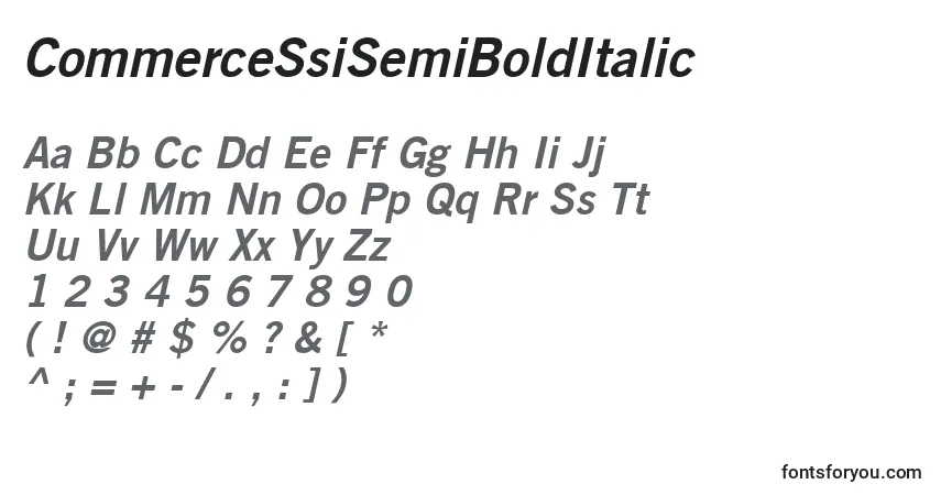 Шрифт CommerceSsiSemiBoldItalic – алфавит, цифры, специальные символы