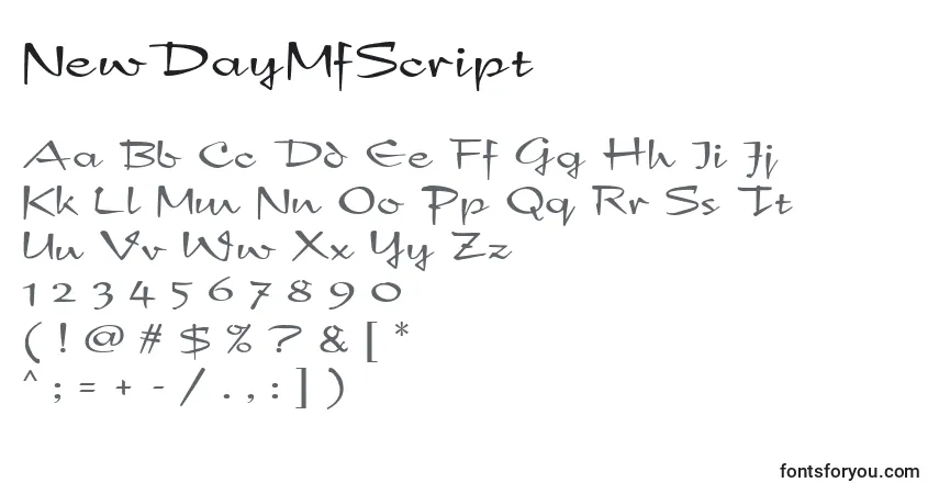 A fonte NewDayMfScript – alfabeto, números, caracteres especiais