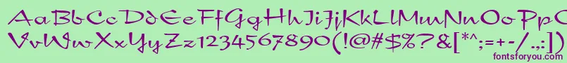 フォントNewDayMfScript – 緑の背景に紫のフォント