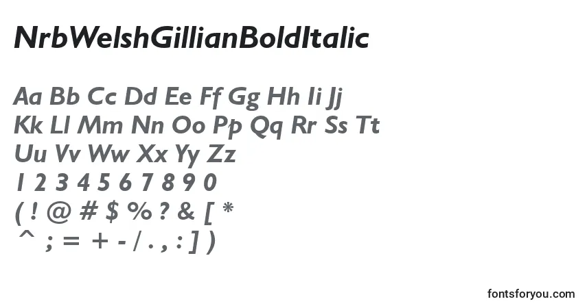 Шрифт NrbWelshGillianBoldItalic – алфавит, цифры, специальные символы