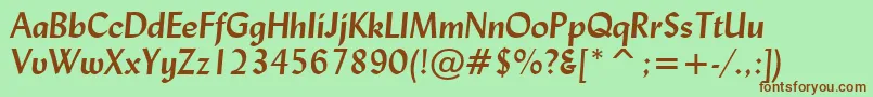 LydianBoldItalicBt-fontti – ruskeat fontit vihreällä taustalla
