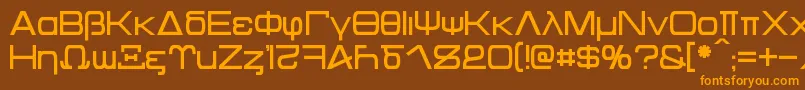 フォントKentaurus – オレンジ色の文字が茶色の背景にあります。