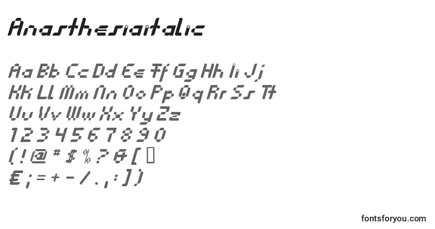 A fonte Anasthesiaitalic – alfabeto, números, caracteres especiais