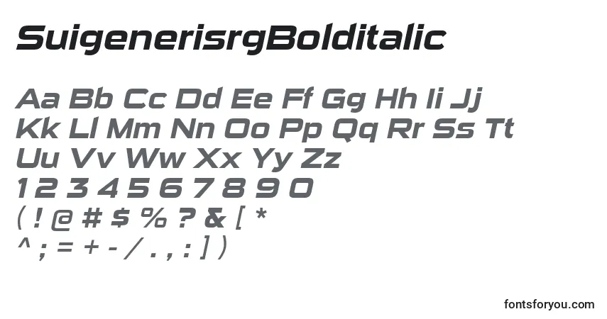 A fonte SuigenerisrgBolditalic – alfabeto, números, caracteres especiais