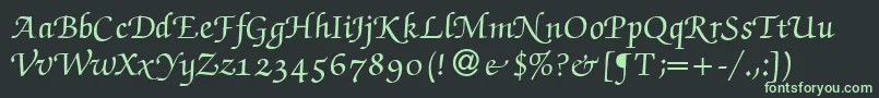 フォントZabriskiescriptswashBold – 黒い背景に緑の文字