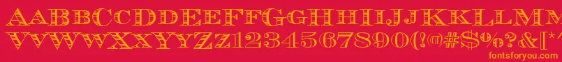 フォントChevalierstrdcd – 赤い背景にオレンジの文字