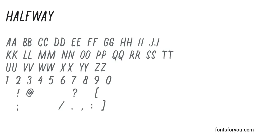 A fonte Halfway – alfabeto, números, caracteres especiais