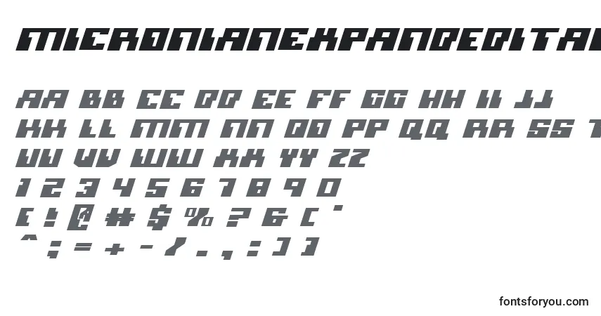 Schriftart MicronianExpandedItalic – Alphabet, Zahlen, spezielle Symbole