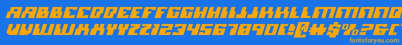 MicronianExpandedItalic-Schriftart – Orangefarbene Schriften auf blauem Hintergrund