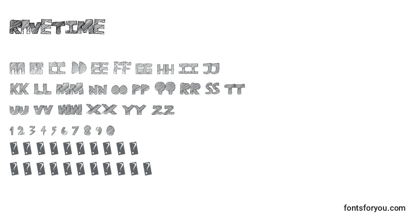 Schriftart Ravetime – Alphabet, Zahlen, spezielle Symbole