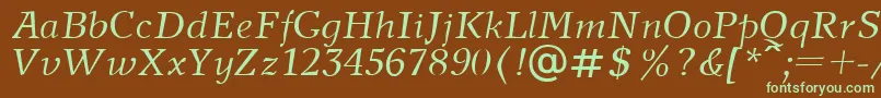 フォントNewJournalItalic.001.001 – 緑色の文字が茶色の背景にあります。