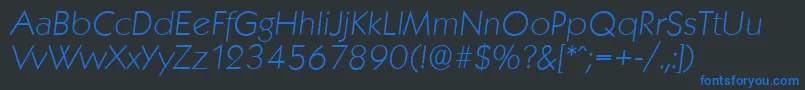 Шрифт KoblenzserialXlightItalic – синие шрифты на чёрном фоне