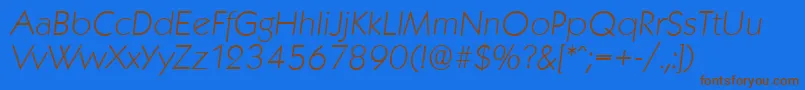KoblenzserialXlightItalic-Schriftart – Braune Schriften auf blauem Hintergrund
