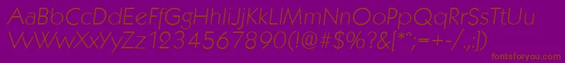 KoblenzserialXlightItalic-fontti – ruskeat fontit violetilla taustalla