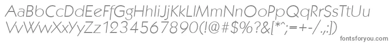 KoblenzserialXlightItalic-fontti – harmaat kirjasimet valkoisella taustalla