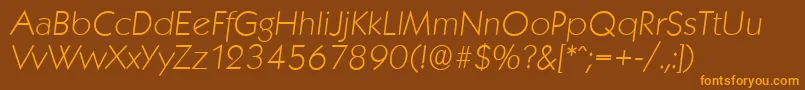 KoblenzserialXlightItalic-Schriftart – Orangefarbene Schriften auf braunem Hintergrund