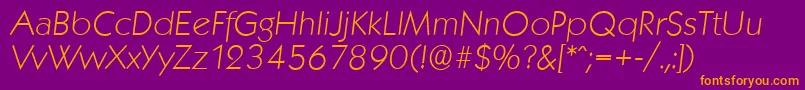 フォントKoblenzserialXlightItalic – 紫色の背景にオレンジのフォント